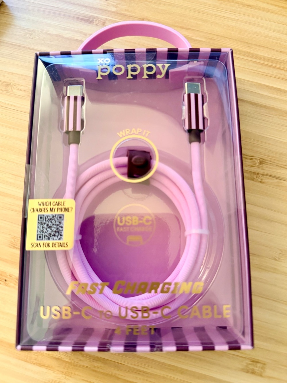 XO Poppy Pink USB-C to USB-C Fast Charging Cable